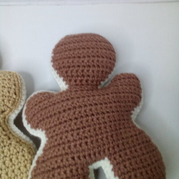 Handmade Gingerbread Man Plush Stuffed Christmas Holiday Brown Lot of 2 - Picture 11 of 13